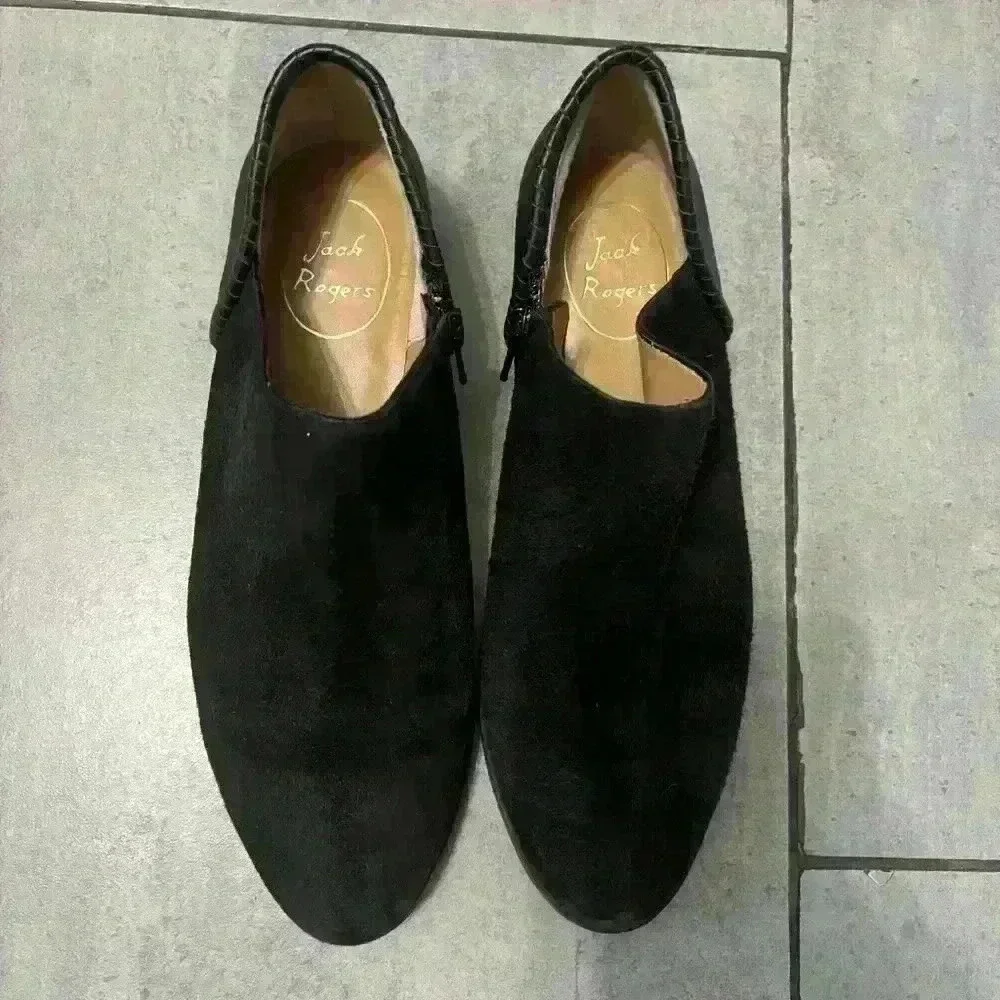 Jack Rogers Avery Black Leather Suede Whipstich Low Ankle Booties Size 8